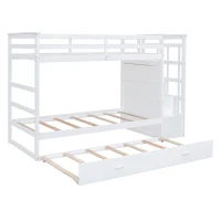 Elegant Twin-over-Twin Bunk Bed with Trundle and 4 Storage Drawers, Sturdy Pine Bed with Staircase and Slats, 97" L x 42.5" W x 65.5" H, White(m-10)