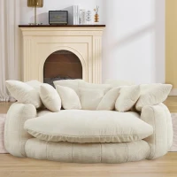 Fluffy Bean Bag Sofa with Chenille Upholstery and 14 Pillows, Lazy Chaise Lounge for Living Room Bedroom, 71.5'' L x 65.5"W x 30.5" H, Beige(m-11)