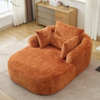 Plush Oversized Chaise Lounge with Deep Seat and Pillows, Versatile Sleeper Sofa with Corduroy and Armrests, 57.5'' L x 51.5" W x 32" H, Orange(m-5)