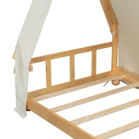 Whimsical Twin House Bed with Detachable Tent and Skylight, Sturdy Kids Wooden Platform Bed with 8 Slats, 79.5" L x 41" W x 63" H, White(m-8)