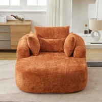 Plush Oversized Chaise Lounge with Deep Seat and Pillows, Versatile Sleeper Sofa with Corduroy and Armrests, 57.5'' L x 51.5" W x 32" H, Orange(m-13)