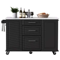 Vintage Rolling Kitchen Island with Drop-Leaf Countertop and Trash Bin, Multifunctional Storage Cart for Kitchen, 50.5" L x 26.5" W x 35.5" H, Black(m-2)