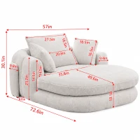 Oversized Chaise Lounge Chair with Deep Seat and Chenille, Soft Reading Sofa with Extra Pillows and No Assembly, 72.5'' L x 57" W x 23" H, Beige(m-3)
