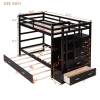 Elegant Twin-over-Twin Bunk Bed with Trundle and 4 Storage Drawers, Sturdy Bed with Staircase and Slat Kit, 97" L x 42.5" W x 65.5" H, Espresso(m-3)
