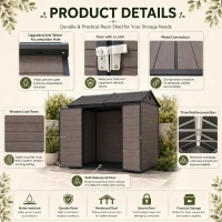 Durable Resin Storage Shed with Lockable Door and Two Air Vents, Weatherproof Outdoor Shed for Backyard, 96" L x 75" W x 85" H, Brown(m-6)
