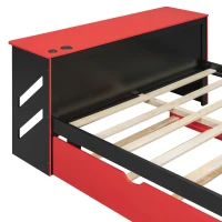 Sleek Full-Size Daybed with Twin Trundle and Desk, Modern Gaming Bed with USB Port and Cable Management, 92" L x 58" W x 35.5" H, Red(m-6)