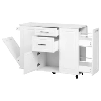 Vintage Rolling Kitchen Island with Drop-Leaf Countertop, Multifunctional Storage Cart with Tilt-Out Trash Bin, 50.5" L x 26.5" W x 35.5" H, White(m-14)