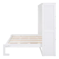 Chic Full-Size Murphy Wall Bed with Dual-Piston Mechanism, Modern Folding Cabinet Bed for Guest Room, 77.5" L x 61.5" W x 62" H, White(m-12)