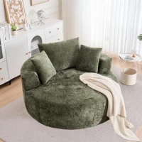 Fluffy Sleeper Chair with Plush Corduroy Fabric and Cylindrical Pillow, Soft Modular Sofa for Living Room, 54.5" L x 54.5" W x 33" H, Olive Green(m-1)