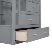 Modern Twin-over-Twin Bunk Bed with Trundle and 4 Storage Drawers, Sturdy Wooden Bed with Side Staircase, 97" L x 42.5" W x 65.5" H, Gray(m-9)