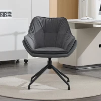 Minimalist Faux Leather Armchair with Ergonomic Seat, Versatile Vanity Chair for Living Room Bedroom Home Office, 28'' L x 28"W x 32" H, Grey(m-4)