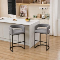 Soft Set of 2 Counter-Height Bar Stools with Chenille, Ergonomic Kitchen Chairs with Metal Legs and Footrests, 22'' L x 20" W x 36" H, Light Grey(m-5)