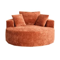 Fluffy Sleeper Chair with Plush Corduroy Fabric and Cylindrical Pillow, Soft Modular Lounge Sofa for Living Room, 54.5" L x 54.5" W x 33" H, Orange(m-2)