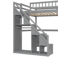 Elegant Full-Size Loft Bed with Desk and 2 Drawers, Chic Storage Bed with Side Staircase and LED Light, 79" L x 74.5" W x 68" H, Gray(m-10)