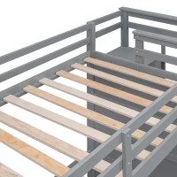 Modern Twin-over-Twin Bunk Bed with Trundle and 4 Storage Drawers, Sturdy Wooden Bed with Side Staircase, 97" L x 42.5" W x 65.5" H, Gray(m-6)