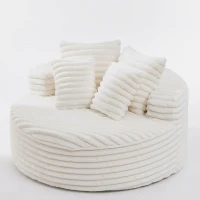Plush Oversized Round Lounge Chair with Segmented Backrest, Velour Sofa with 4 Pillows and No Assembly, 54.5'' L x 54.5" W x 33" H, White(m-2)