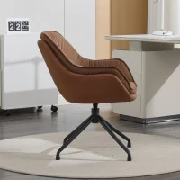 Refined Faux Leather Armchair with Contoured Backrest, Practical Vanity Chair for Living Room Bedroom Home Office, 28'' L x 28"W x 32" H, Brown(m-12)