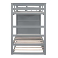 Modern Twin-over-Twin Bunk Bed with Trundle and 4 Storage Drawers, Sturdy Wooden Bed with Side Staircase, 97" L x 42.5" W x 65.5" H, Gray(m-7)