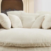 Fluffy Bean Bag Sofa with Chenille Upholstery and 14 Pillows, Lazy Chaise Lounge for Living Room Bedroom, 71.5'' L x 65.5"W x 30.5" H, Beige(m-4)