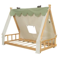 Whimsical Twin House Bed with Detachable Tent and Skylight, Sturdy Kids Wooden Platform Bed with 8 Slats, 79.5" L x 41" W x 63" H, White(m-2)