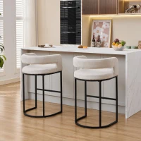 Modern Set of 2 Counter-Height Bar Stools with Chenille Upholstery, Ergonomic Kitchen Chairs with Metal Legs, 22'' L x 20" W x 36" H, White(m-10)