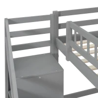 Elegant Full-Size Loft Bed with Desk and 2 Drawers, Chic Storage Bed with Side Staircase and LED Light, 79" L x 74.5" W x 68" H, Gray(m-9)