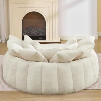 Fluffy Bean Bag Sofa with Chenille Upholstery and 14 Pillows, Lazy Chaise Lounge for Living Room Bedroom, 71.5'' L x 65.5"W x 30.5" H, Beige(m-7)