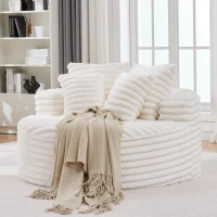 Plush Oversized Round Lounge Chair with Segmented Backrest, Velour Sofa with 4 Pillows and No Assembly, 54.5'' L x 54.5" W x 33" H, White(m-5)