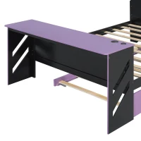 Modern Full-Size Daybed with Twin Trundle and Desk, Sturdy Sofa Bed with USB Port and Cable Management, 92" L x 58" W x 35.5" H, Purple(m-7)