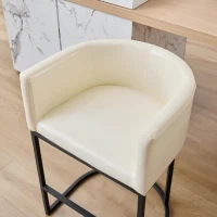 Elegant Set of 2 Counter-Height Bar Stools with PU Leather, Comfortable Kitchen Chairs with Armrests and Footrests, 22'' L x 20" W x 36" H, Beige(m-6)