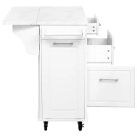 Vintage Rolling Kitchen Island with Drop-Leaf Countertop, Multifunctional Storage Cart with Tilt-Out Trash Bin, 50.5" L x 26.5" W x 35.5" H, White(m-12)