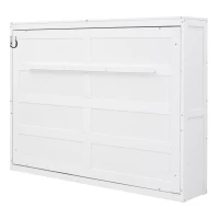 Chic Full-Size Murphy Wall Bed with Dual-Piston Mechanism, Modern Folding Cabinet Bed for Guest Room, 77.5" L x 61.5" W x 62" H, White(m-8)