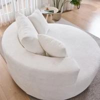 Fluffy Sleeper Chair with Plush Corduroy Fabric and Cylindrical Pillow, Soft Modular Lounge Sofa for Living Room, 54.5" L x 54.5" W x 33" H, Beige(m-7)