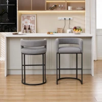Soft Set of 2 Counter-Height Bar Stools with Chenille, Ergonomic Kitchen Chairs with Metal Legs and Footrests, 22'' L x 20" W x 36" H, Light Grey(m-12)