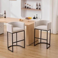 Set of 2 Counter-Height Stools with Chenille Upholstery, Soft Dining Chairs with Armrests and Footrests, 22'' L x 20" W x 36" H, White(m-4)
