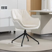 Sophisticated Faux Leather Armchair with Contoured Backrest, Convenient Vanity Chair for Living Room Bedroom, 28'' L x 28"W x 32" H, White(m-1)