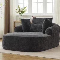 Contemporary Chaise Longue Chair with Throw Pillows and Armrests, Versatile Sofa Bed for Living Room Bedroom, 57.5'' L x 51.5"W x 32" H, Black(m-4)