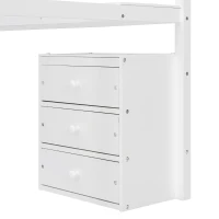 Chic Full-Size Loft Bed with Desk and LED Light, Space-Saving Storage Bed with 2 Drawers and Side Stairs, 79" L x 74.5" W x 68" H, White(m-10)