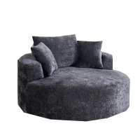 Fluffy Sleeper Chair with Plush Corduroy Fabric and Cylindrical Pillow, Soft Modular Lounge Sofa for Living Room, 54.5" L x 54.5" W x 33" H, Black(m-2)