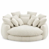 Fluffy Bean Bag Sofa with Chenille Upholstery and 14 Pillows, Lazy Chaise Lounge for Living Room Bedroom, 71.5'' L x 65.5"W x 30.5" H, Beige(m-2)
