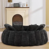 Sleek Bean Bag Sofa with Chenille Upholstery and 14 Pillows, Relaxing Chaise Lounge for Living Room Bedroom, 71.5'' L x 65.5"W x 30.5" H, Black(m-9)