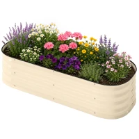 Outsunny 4.9' x 2' x 1' Galvanized Raised Garden Bed Kit, Metal Planter Box with Safety Edging, Cream(m-1)