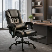 Vinsetto 6-Point Vibration Massage Chair, Height Adjustable Reclining Computer Chair with Retractable Footrest, Black(m-1)