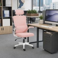 Vinsetto High Back Office Chair, Mesh Computer Desk Chair with Rotatable Headrest, Lumbar Back Support, Adjustable Height, Pink(m-8)