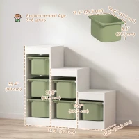 Qaba 3 Layers Toy Storage Organizer Kids Bookshelf Children Toy Storage w/ 6 Plastic Bins, Green(m-3)