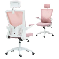 HOMCOM Ergonomic Office Chair, Swivel Desk Chair with Adjustable Lumbar Support, Headrest and Height, Flip-up Armrests, Pink(m-9)