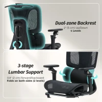 HOMCOM Ergonomic Office Chair, Mesh Computer Chair with High Back, Lumbar Support, 6D Armrests, Headrest, Footrest, Black(m-5)