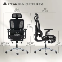 HOMCOM Ergonomic Office Chair, Mesh Computer Chair with High Back, Lumbar Support, 6D Armrests, Headrest, Footrest, Black(m-3)