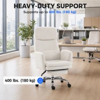 HOMCOM Big and Tall Office Chair with Flip Armrests, 400 lbs Heavy Duty Computer Desk Chair, Cream White(m-4)