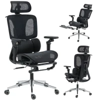 HOMCOM Ergonomic Office Chair, Mesh Computer Chair with High Back, Lumbar Support, 6D Armrests, Headrest, Footrest, Black(m-9)